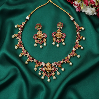 RUBY GODDESS TEMPLE JEWELLERY SET