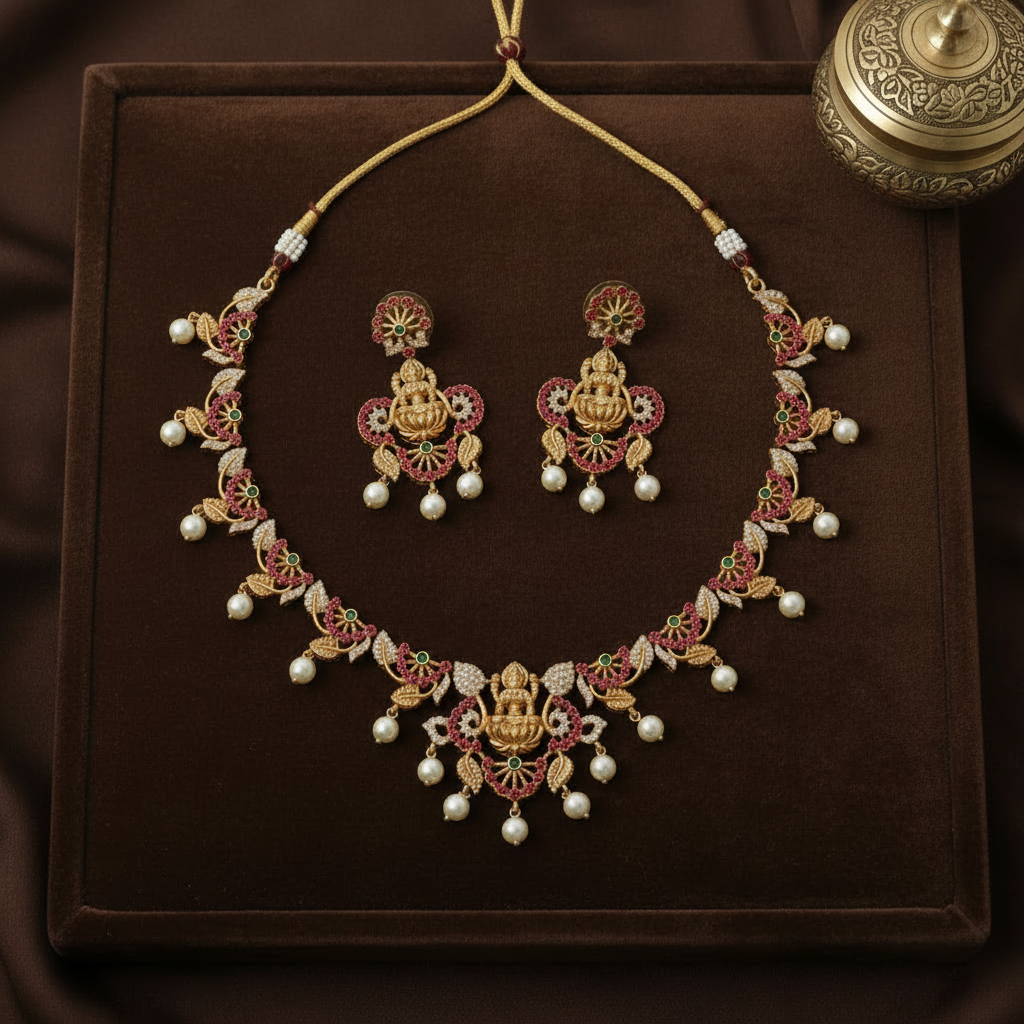 RUBY GODDESS TEMPLE JEWELLERY SET