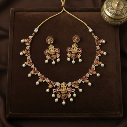 RUBY GODDESS TEMPLE JEWELLERY SET
