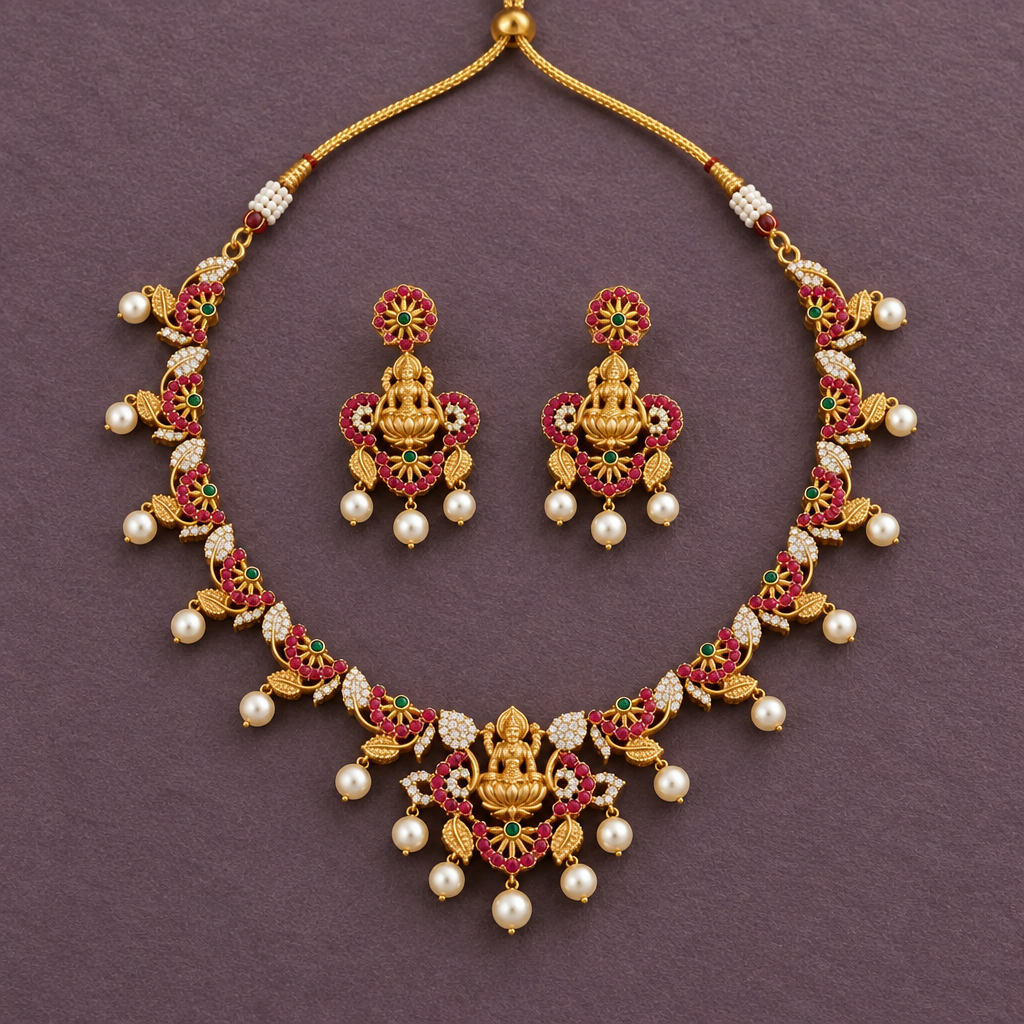 RUBY GODDESS TEMPLE JEWELLERY SET