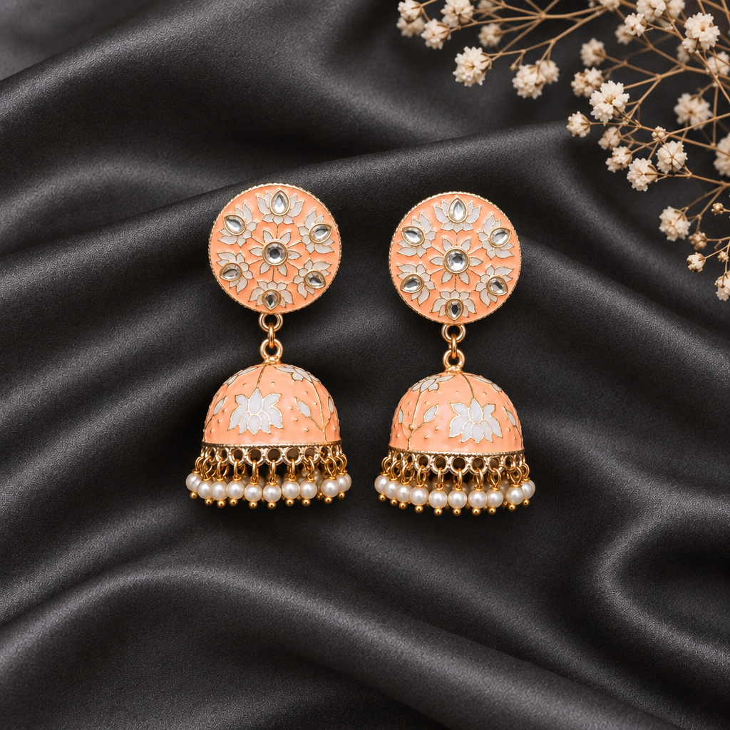 PEACH TURABA KUNDAN JHUMKI EARRINGS