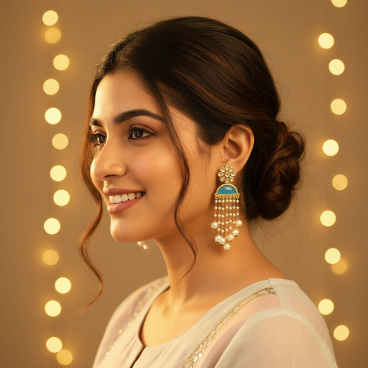 BLUE JANVI KUNDAN DANGLER EARRINGS