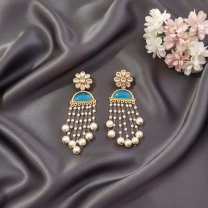 BLUE JANVI KUNDAN DANGLER EARRINGS