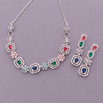 MULTICOLOR AAROHI AMERICAN DIAMOND JEWELLERY SET