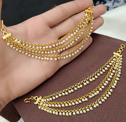 PREMIUM THREE LAYER HANGING PEARL EAR CHAIN