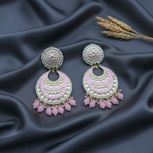 PINK TULIP KUNDAN CHANDBALI EARRINGS