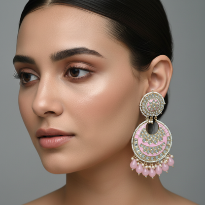 PINK TULIP KUNDAN CHANDBALI EARRINGS