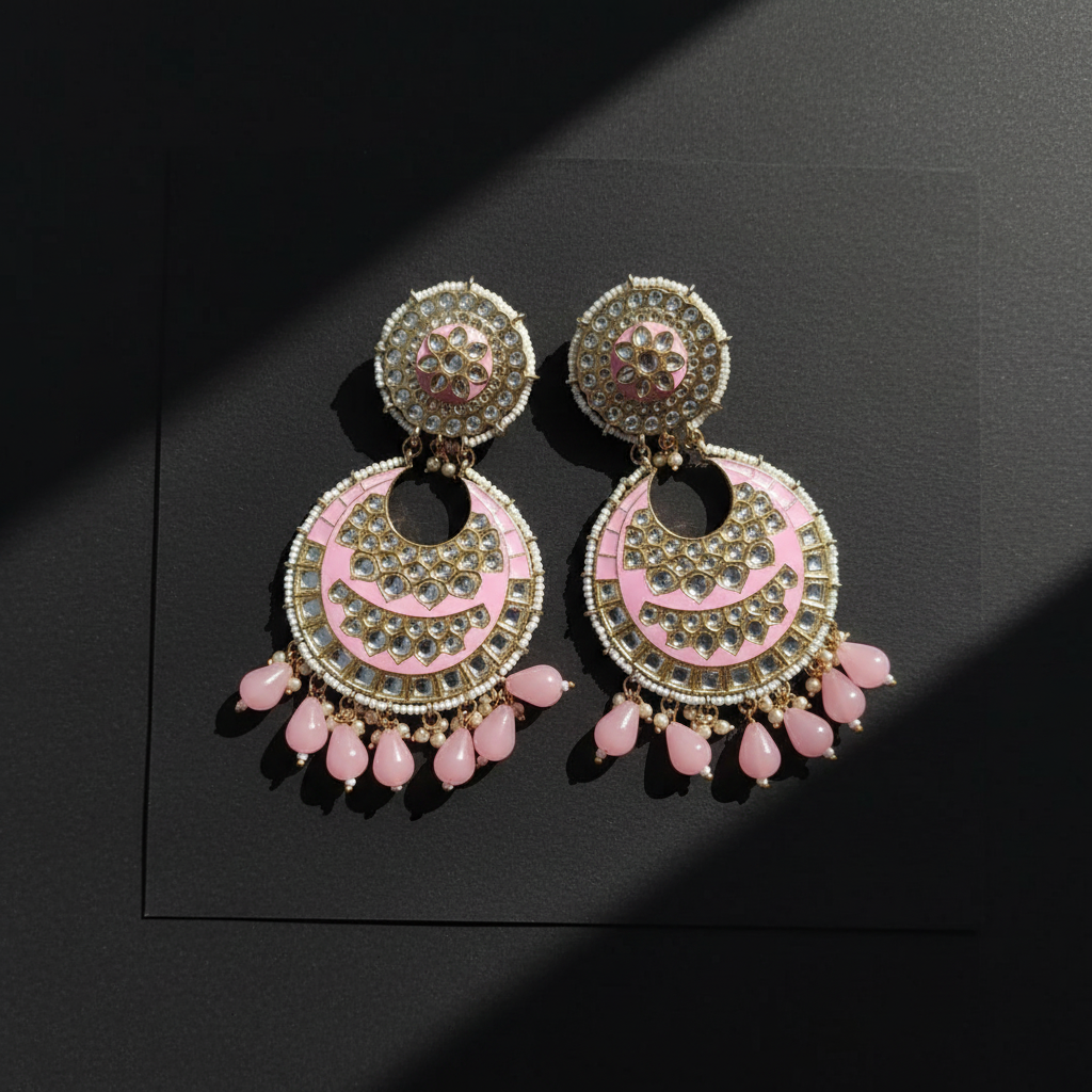 PINK TULIP KUNDAN CHANDBALI EARRINGS