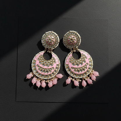 PINK TULIP KUNDAN CHANDBALI EARRINGS