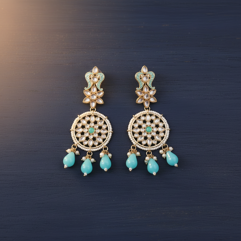 AQUA RANGOLI DANGLER EARRINGS