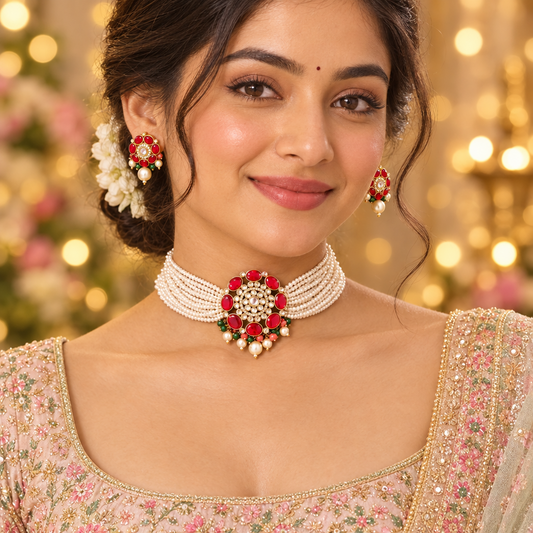 RUBY ADVIKA KUNDAN JEWELLERY SET