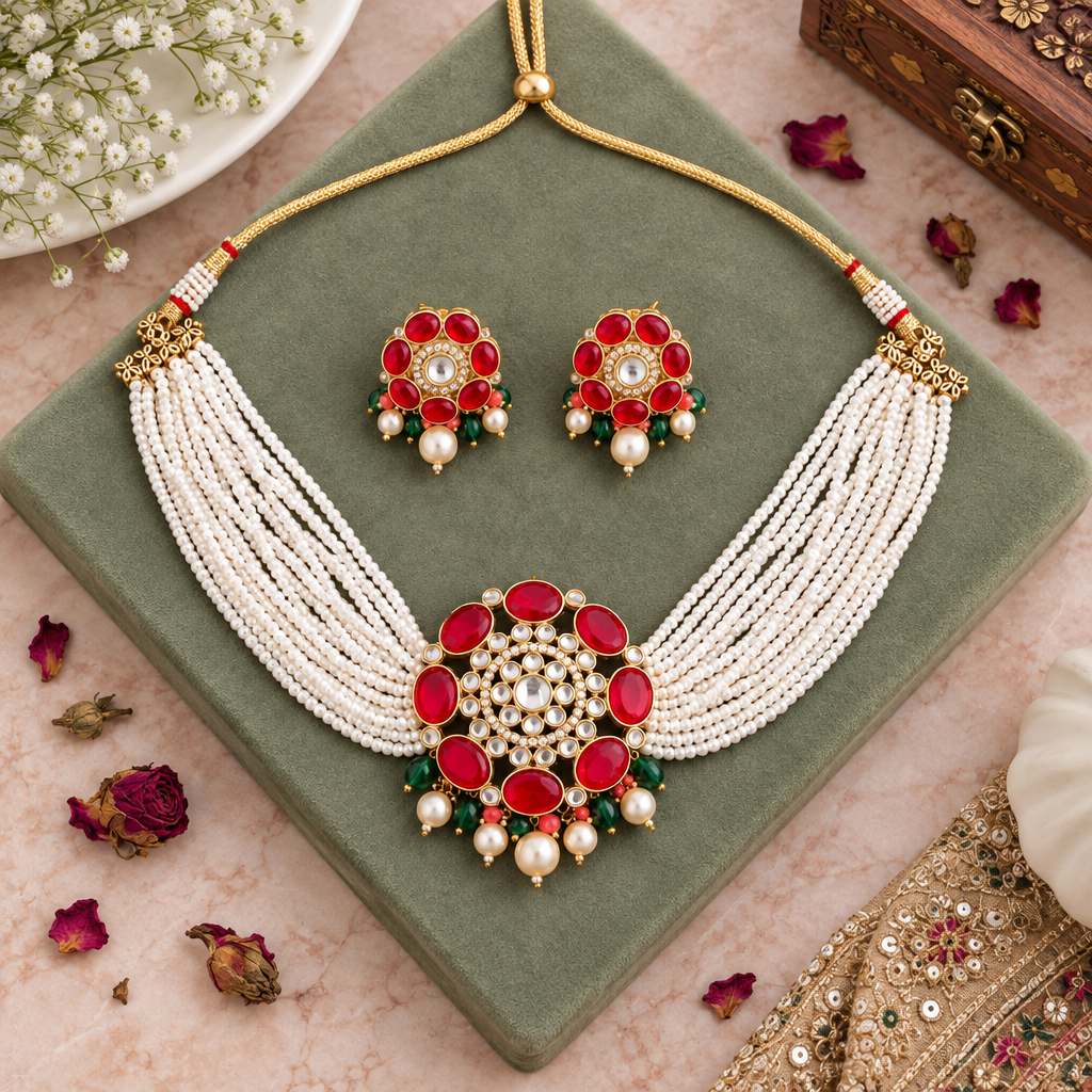 RUBY ADVIKA KUNDAN JEWELLERY SET