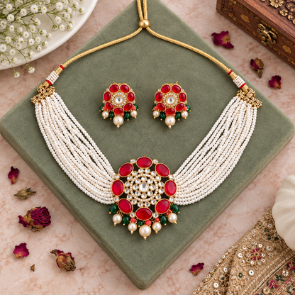 RUBY ADVIKA KUNDAN JEWELLERY SET