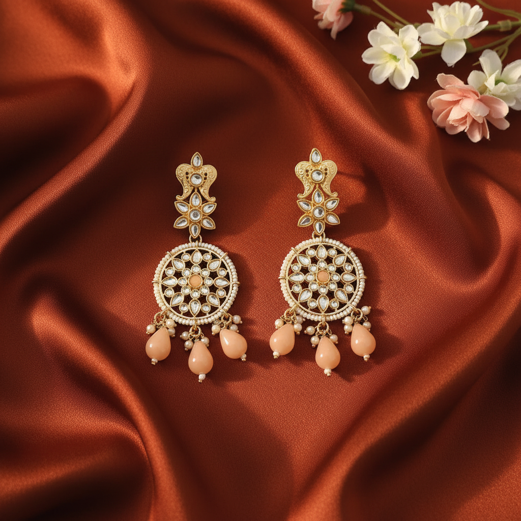 PEACH RANGOLI DANGLER EARRINGS