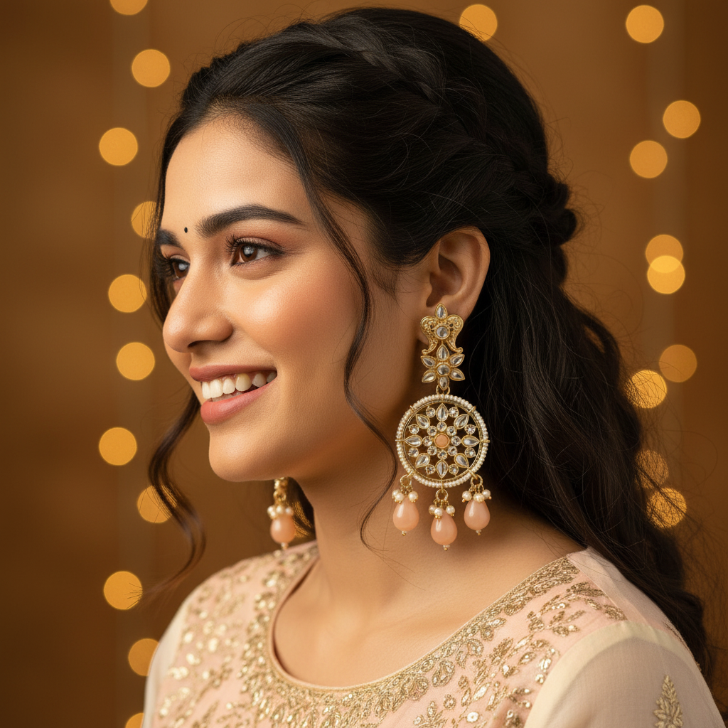PEACH RANGOLI DANGLER EARRINGS