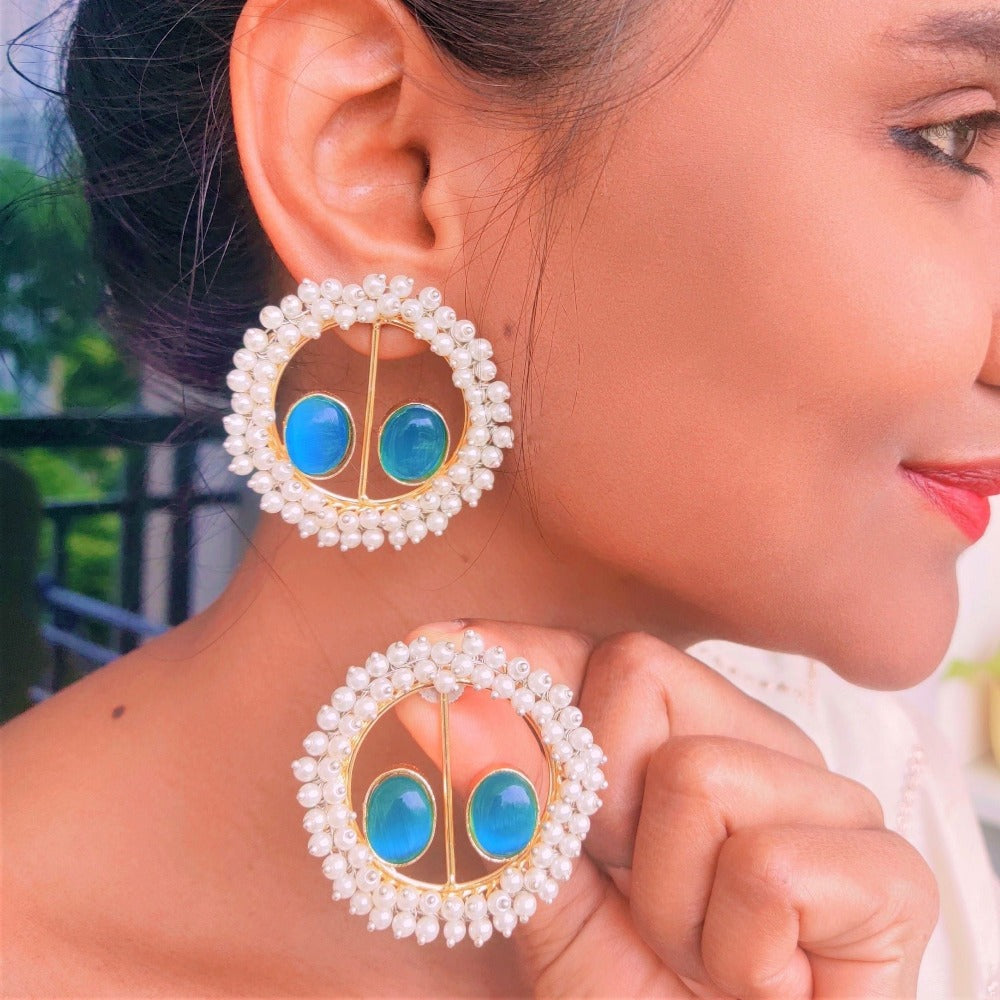 Sparkling asmani color earring crafted with elegant Meenakari work |  SwagQueen