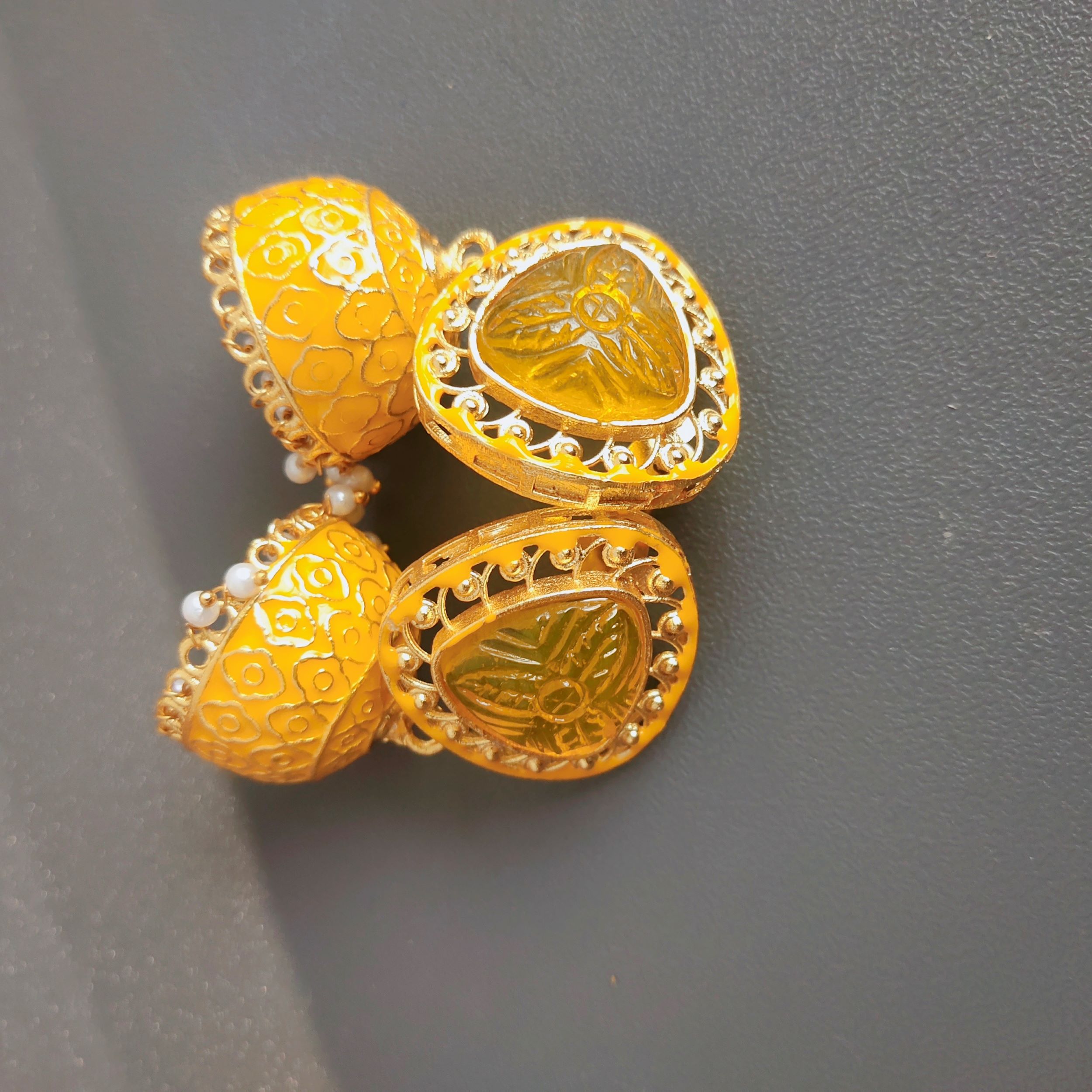 Yellow Color Enamel Pearl Embellished Chandbali Earring by FashionCrab® -  FashionCrab.us